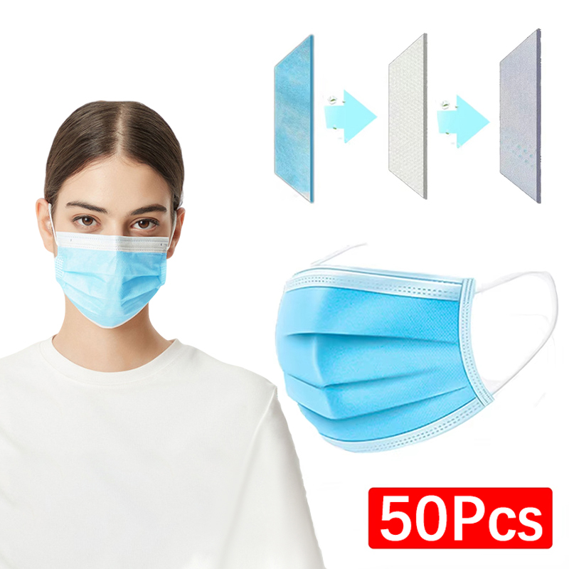50Pcs 3-layer Mask Face Masks  - Disposable Mask Blue のレビューと価格