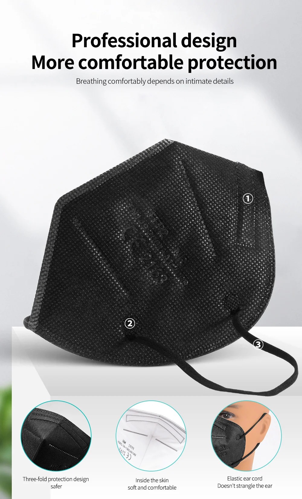 5Layer FFP2 Masks CE Approve K - Black Face Mask Pack のレビューと価格