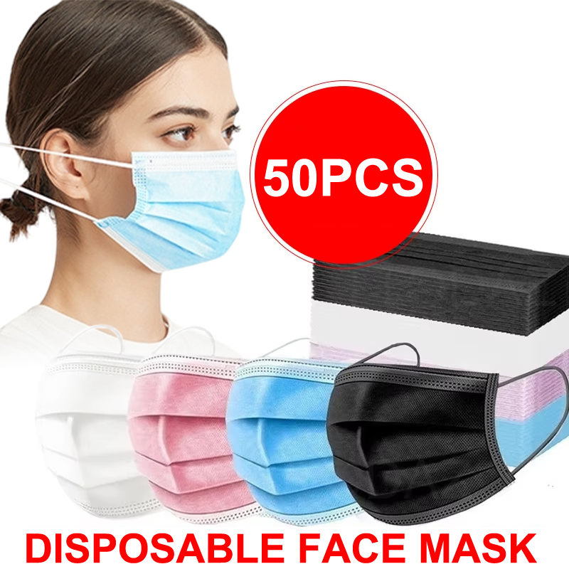 50Pcs 3-layer Mask Face Masks  - Disposable Mask Blue のレビューと価格