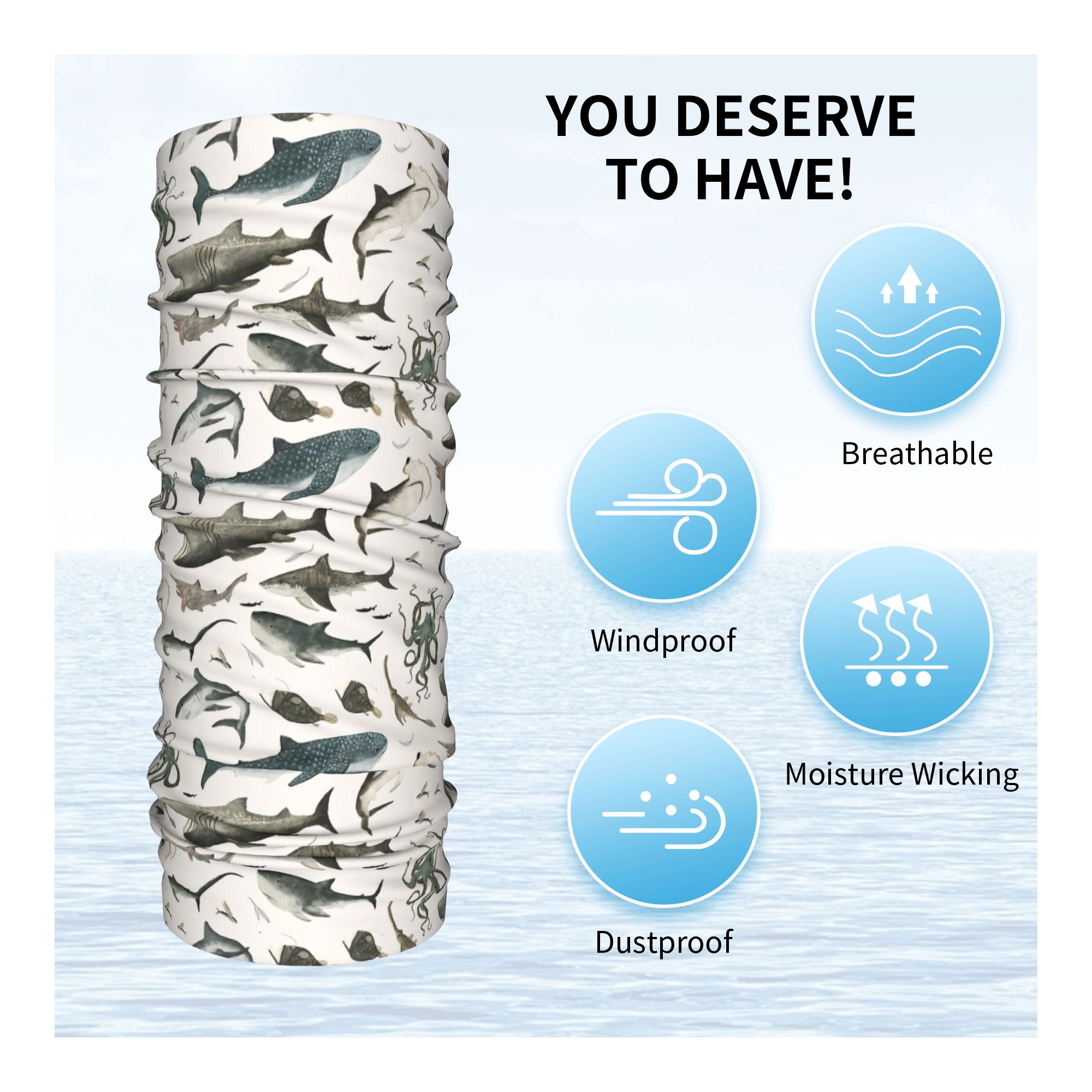 Shark Ocean Animal Sharks Band - Neck Gaiter Face Cover のレビューと価格