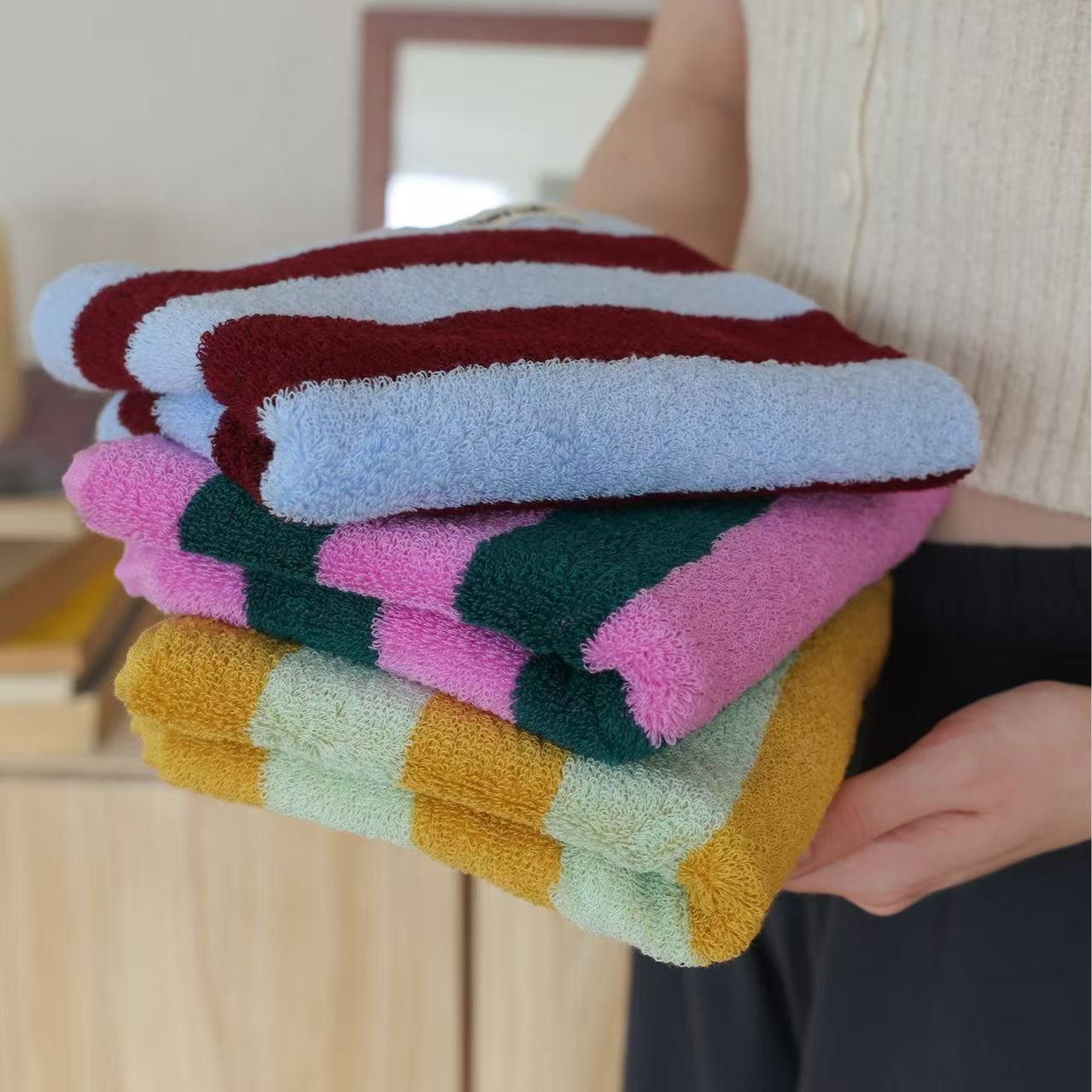 Retro Striped Pure Cotton Towe - Cloth Face Mask Washable のレビューと価格