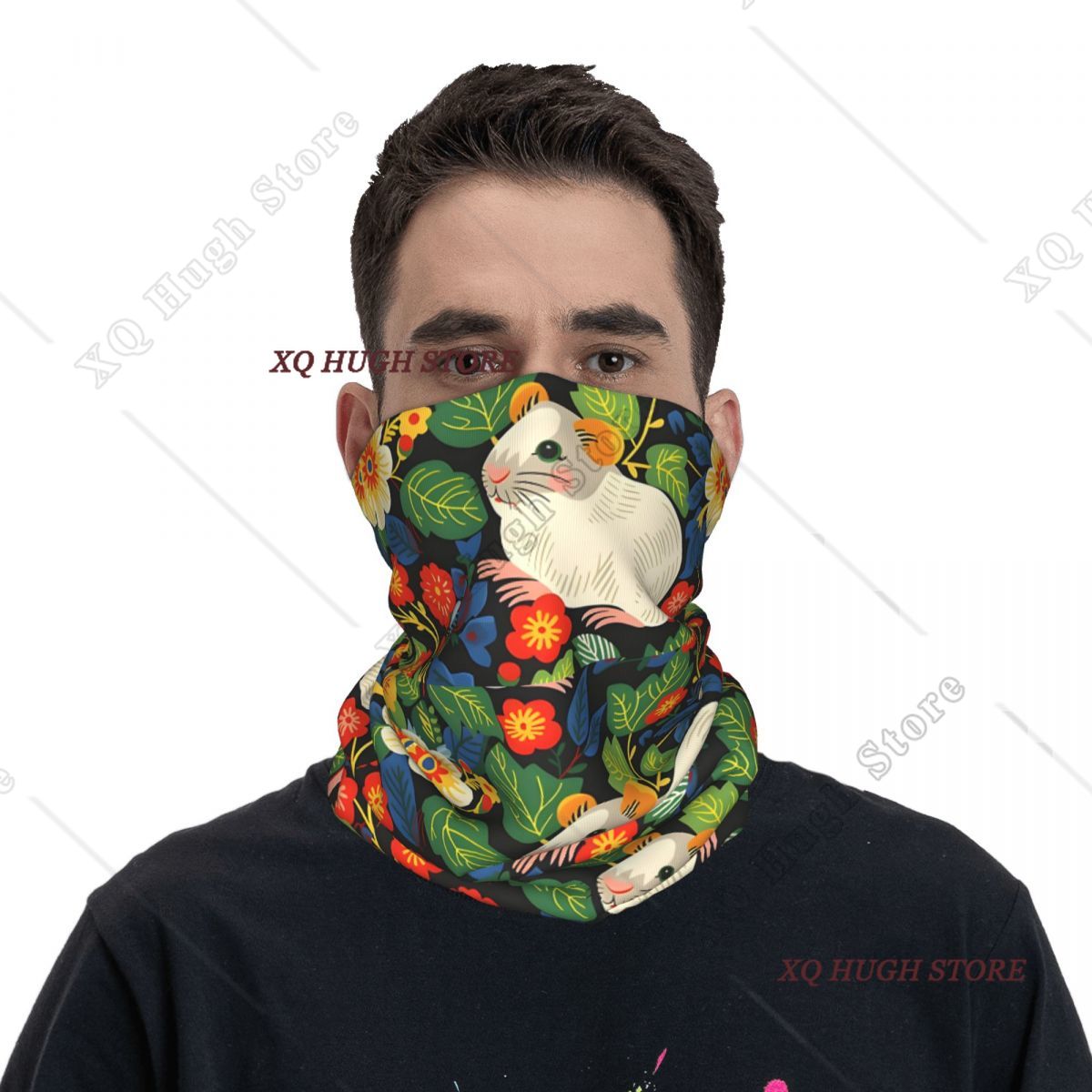 Cute Hamsters And Colourful Fl - Neck Gaiter Face Cover のレビューと価格