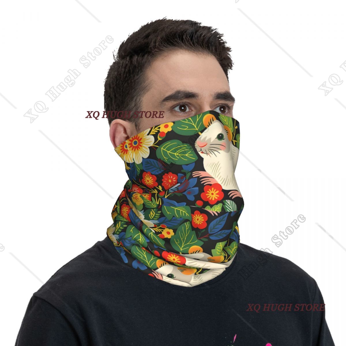 Cute Hamsters And Colourful Fl - Neck Gaiter Face Cover のレビューと価格